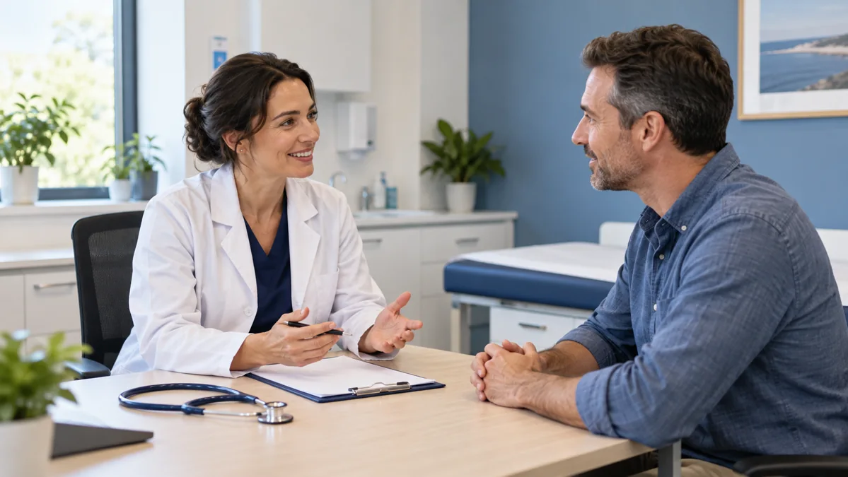 Imagem ilustrativa de profissional de saúde conversando com paciente durante uma consulta de Clínica Médica.